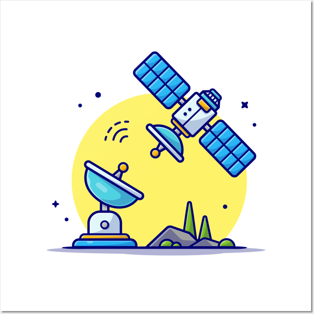 Flying Satellite with Antenna Space Cartoon Vector Icon Illustration Wall Art by Catalyst Labs